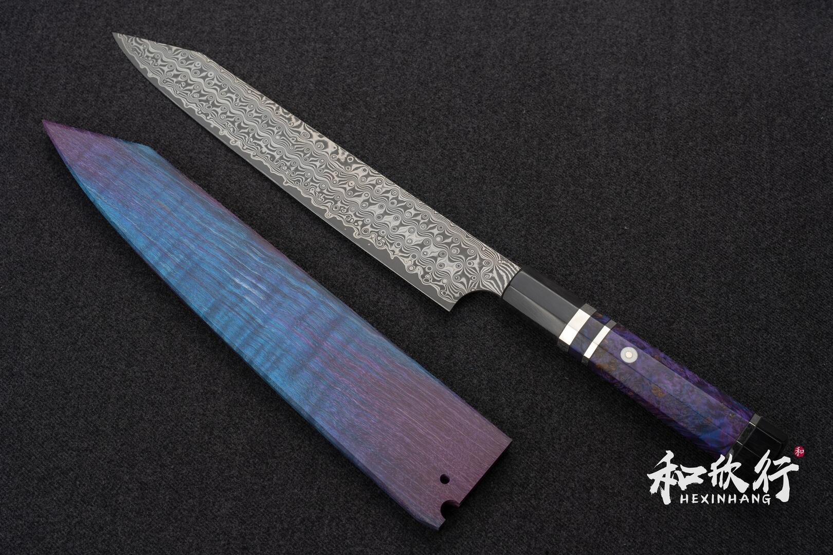 二唐刃物鍛造所Nigara Hamono SG2 粉末鋼暗紋大馬士革切付筋引255mm